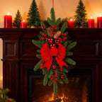 Ceramic Bow Christmas Ornament, Red, with Pinecones and Hanging Loop - House Of Avana