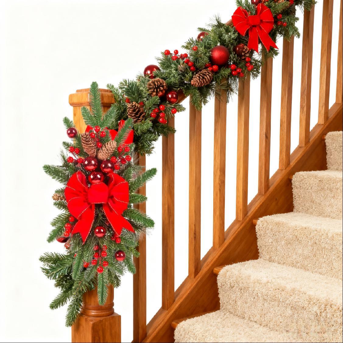 Ceramic Bow Christmas Ornament, Red, with Pinecones and Hanging Loop - House Of Avana