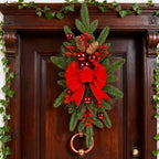 Ceramic Bow Christmas Ornament, Red, with Pinecones and Hanging Loop - House Of Avana