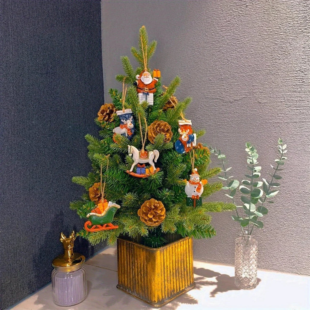 Ceramic Christmas Tree Topper Set - Santa, Snowman & Sleigh Ornaments - House Of Avana [[SKU:HOA-SCU-239]]