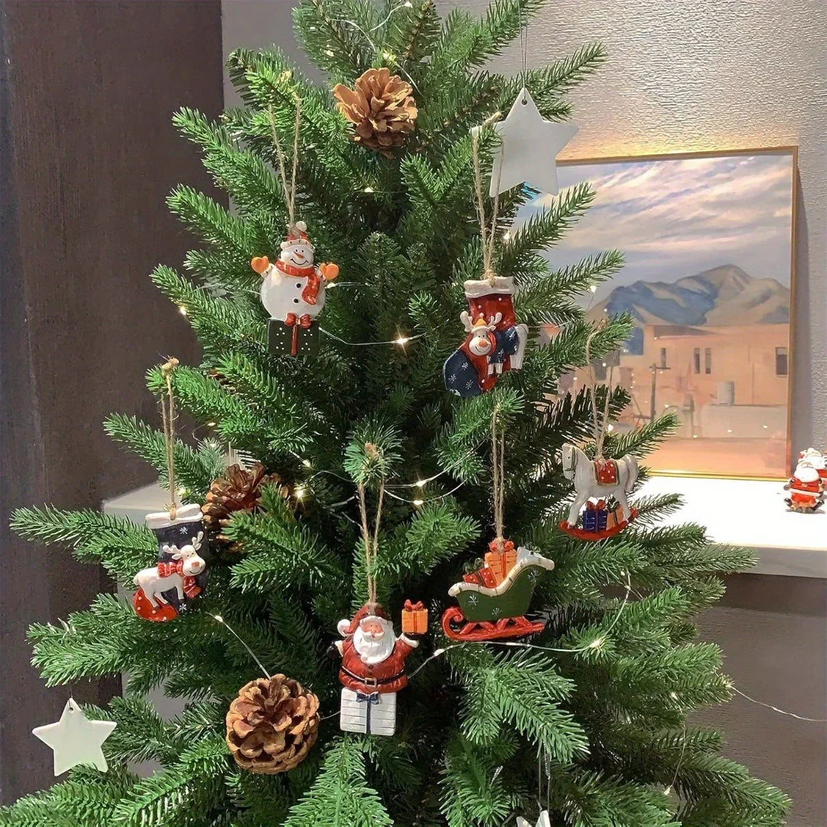 Ceramic Christmas Tree Topper Set - Santa, Snowman & Sleigh Ornaments - House Of Avana [[SKU:HOA-SCU-239]]
