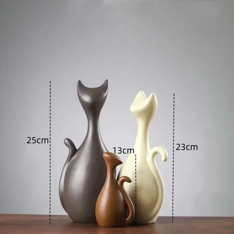 Ceramic Cat Family Abstract Figurines Modern Art Statue Animal Sculpture Home Living Room Shelf... - House Of Avana