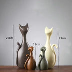 Ceramic Cat Family Abstract Figurines Modern Art Statue Animal Sculpture Home Living Room Shelf... - House Of Avana