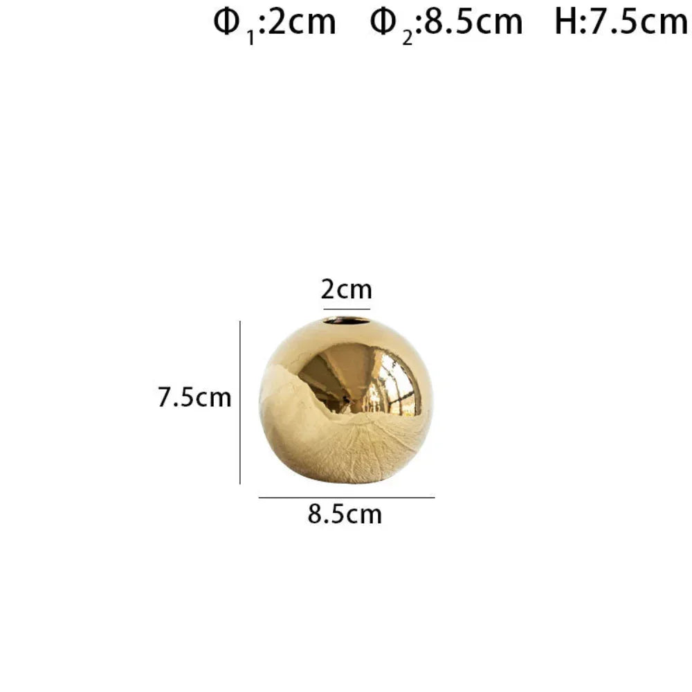 Ceramic Golden Ball Vase with Unique Rounded Design, lifestyle image - House Of Avana