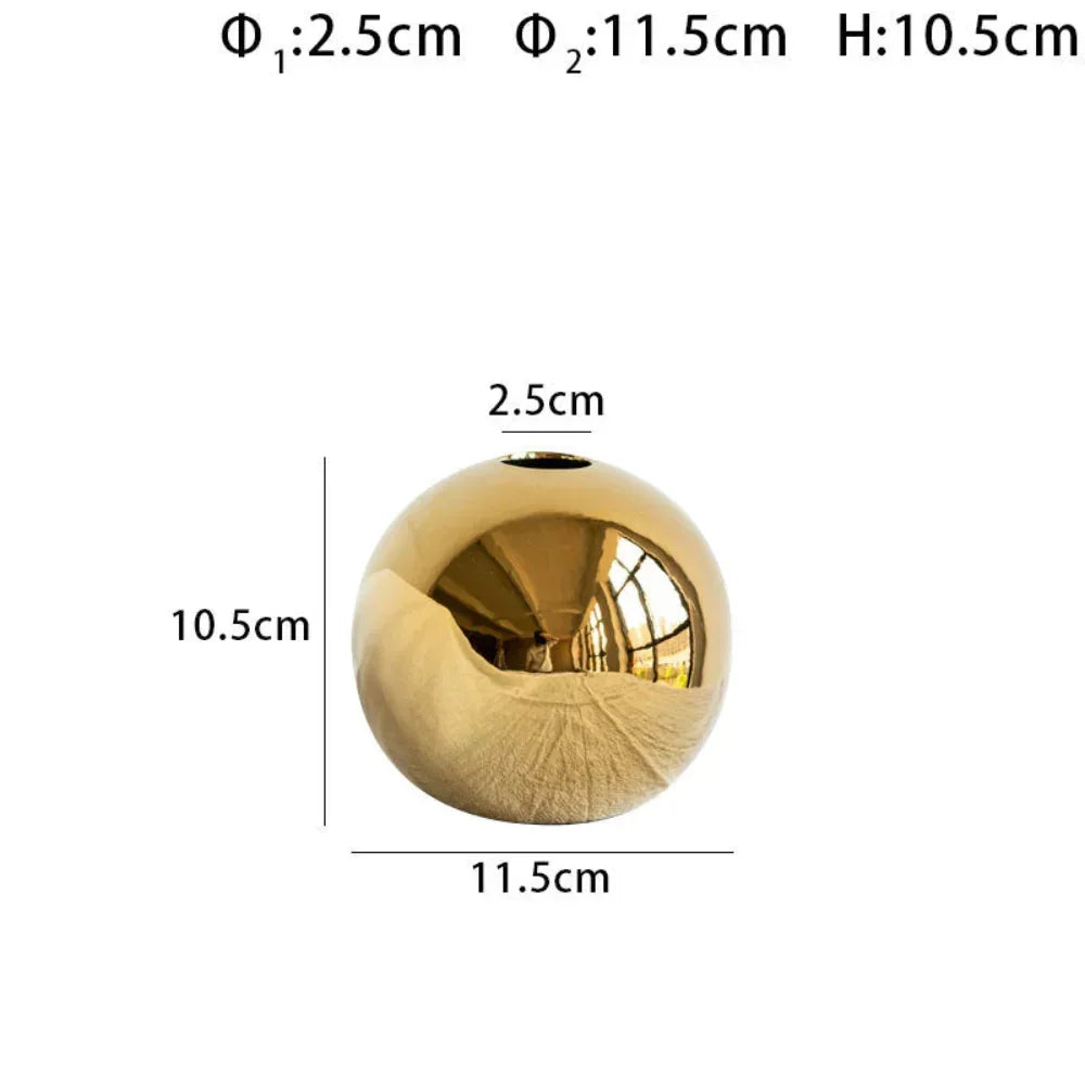Ceramic Golden Ball Vase with Unique Rounded Design, top view - House Of Avana