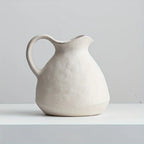 Ceramic Kettle Vase, Rustic White Cylinder Pottery with Handle, texture detail - House Of Avana