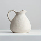 Ceramic Kettle Vase, Rustic White Cylinder Pottery with Handle, texture detail - House Of Avana [[SKU:HOA-VAS-022]]