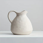 Ceramic Kettle Vase, Rustic White Cylinder Pottery with Handle, front view - House Of Avana