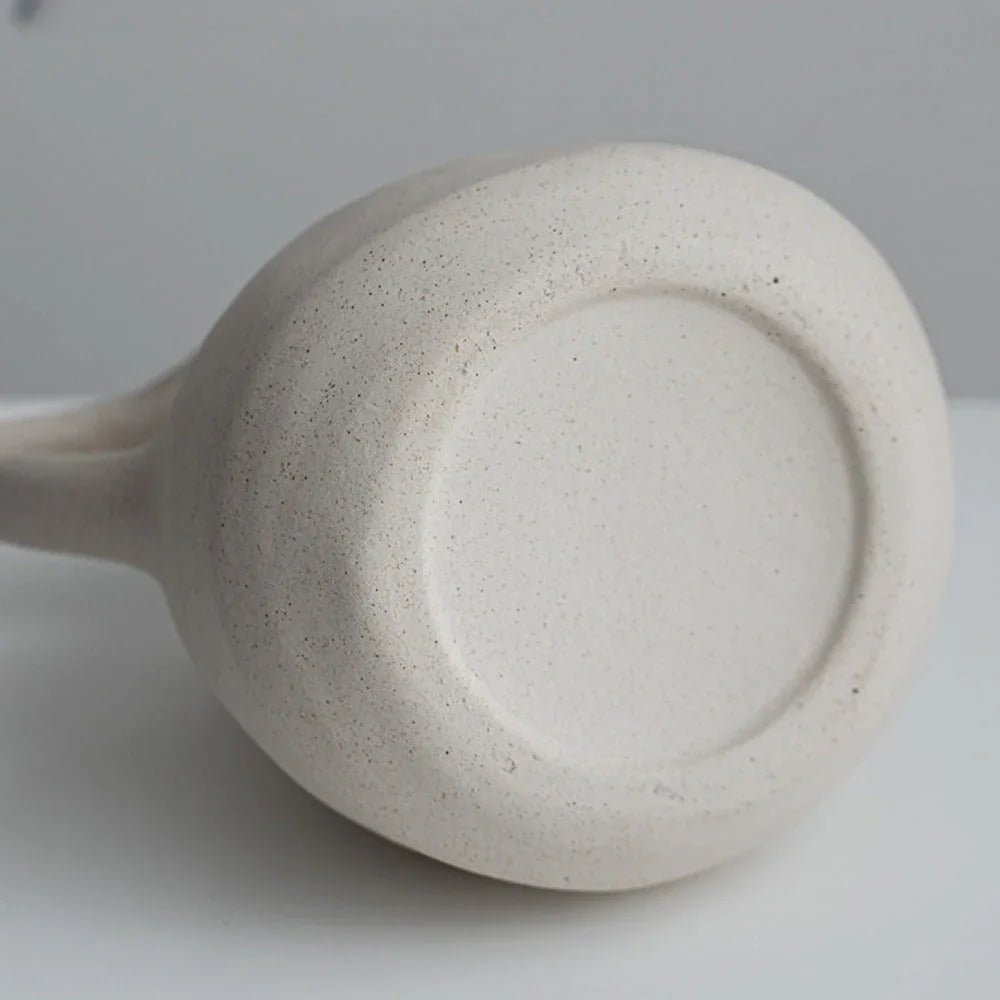 Ceramic Kettle Vase, Rustic White Cylinder Pottery with Handle, back view - House Of Avana
