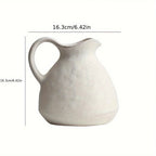 Ceramic Kettle Vase, Rustic White Cylinder Pottery with Handle, side view - House Of Avana