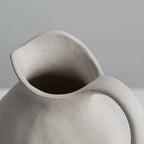Ceramic Kettle Vase, Rustic White Cylinder Pottery with Handle, angled view - House Of Avana