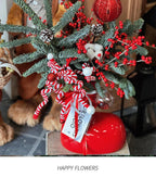 Ceramic Red Vase Planter with Snowflake & Ornament Design - House Of Avana