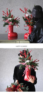 Ceramic Red Vase Planter with Snowflake & Ornament Design - House Of Avana [[SKU:HOA-SCU-225]]