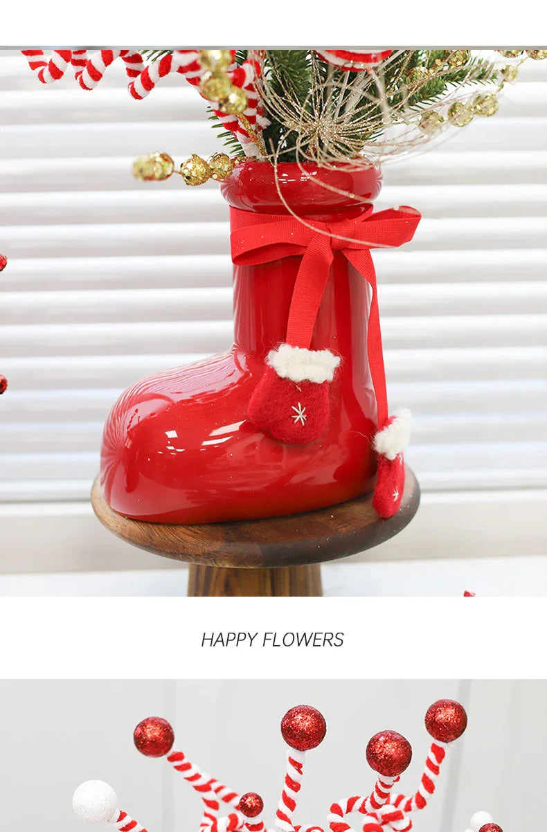 Ceramic Red Vase Planter with Snowflake & Ornament Design - House Of Avana