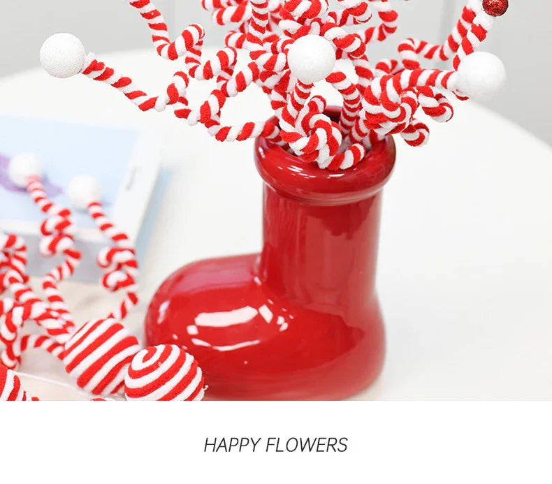 Ceramic Red Vase Planter with Snowflake & Ornament Design - House Of Avana