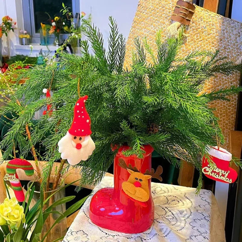 Ceramic Red Vase Planter with Snowflake & Ornament Design - House Of Avana