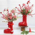 Ceramic Red Vase Planter with Snowflake & Ornament Design - House Of Avana