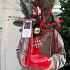 Ceramic Red Vase Planter with Snowflake & Ornament Design - House Of Avana
