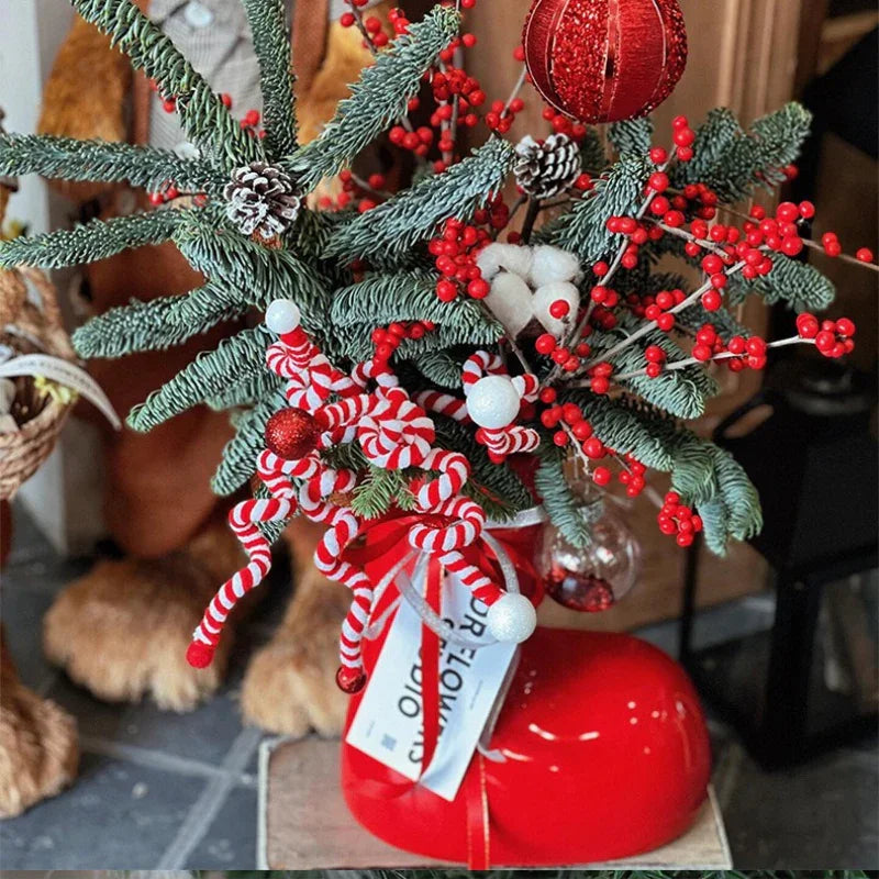 Ceramic Red Vase Planter with Snowflake & Ornament Design - House Of Avana
