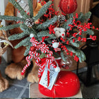 Ceramic Red Vase Planter with Snowflake & Ornament Design - House Of Avana