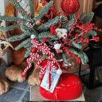 Ceramic Red Vase Planter with Snowflake & Ornament Design - House Of Avana [[SKU:HOA-SCU-225]]