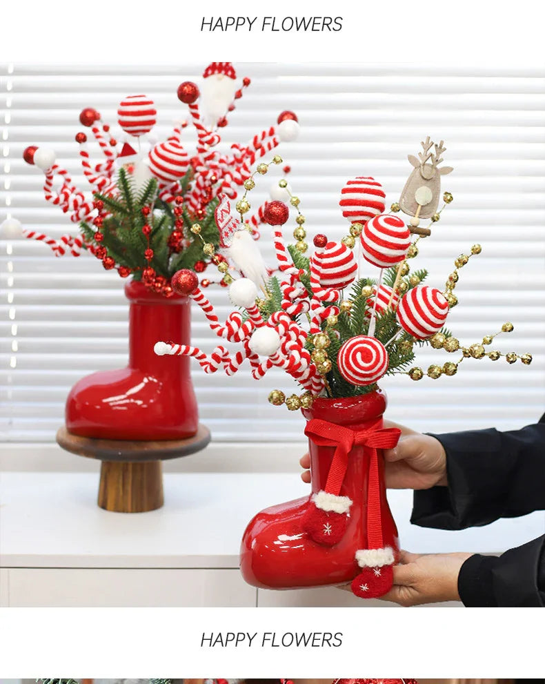 Ceramic Red Vase Planter with Snowflake & Ornament Design - House Of Avana