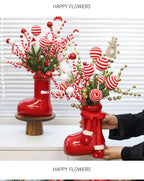 Ceramic Red Vase Planter with Snowflake & Ornament Design - House Of Avana