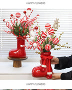 Ceramic Red Vase Planter with Snowflake & Ornament Design - House Of Avana [[SKU:HOA-SCU-225]]