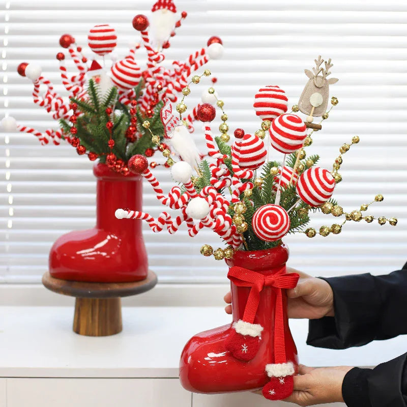 Ceramic Red Vase Planter with Snowflake & Ornament Design - House Of Avana