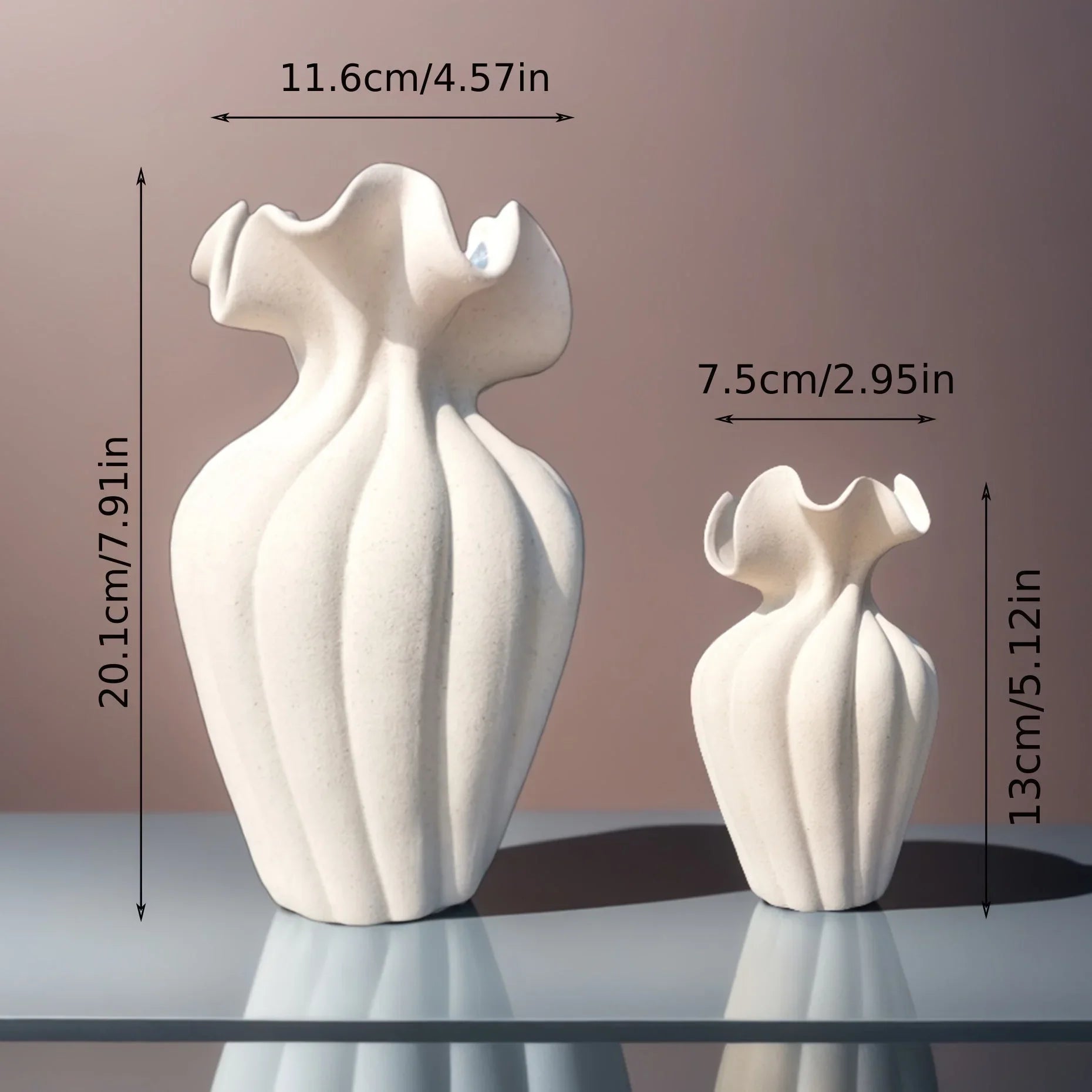 Striped ceramic vase with skirt design, white and blue texture - House of Avana
