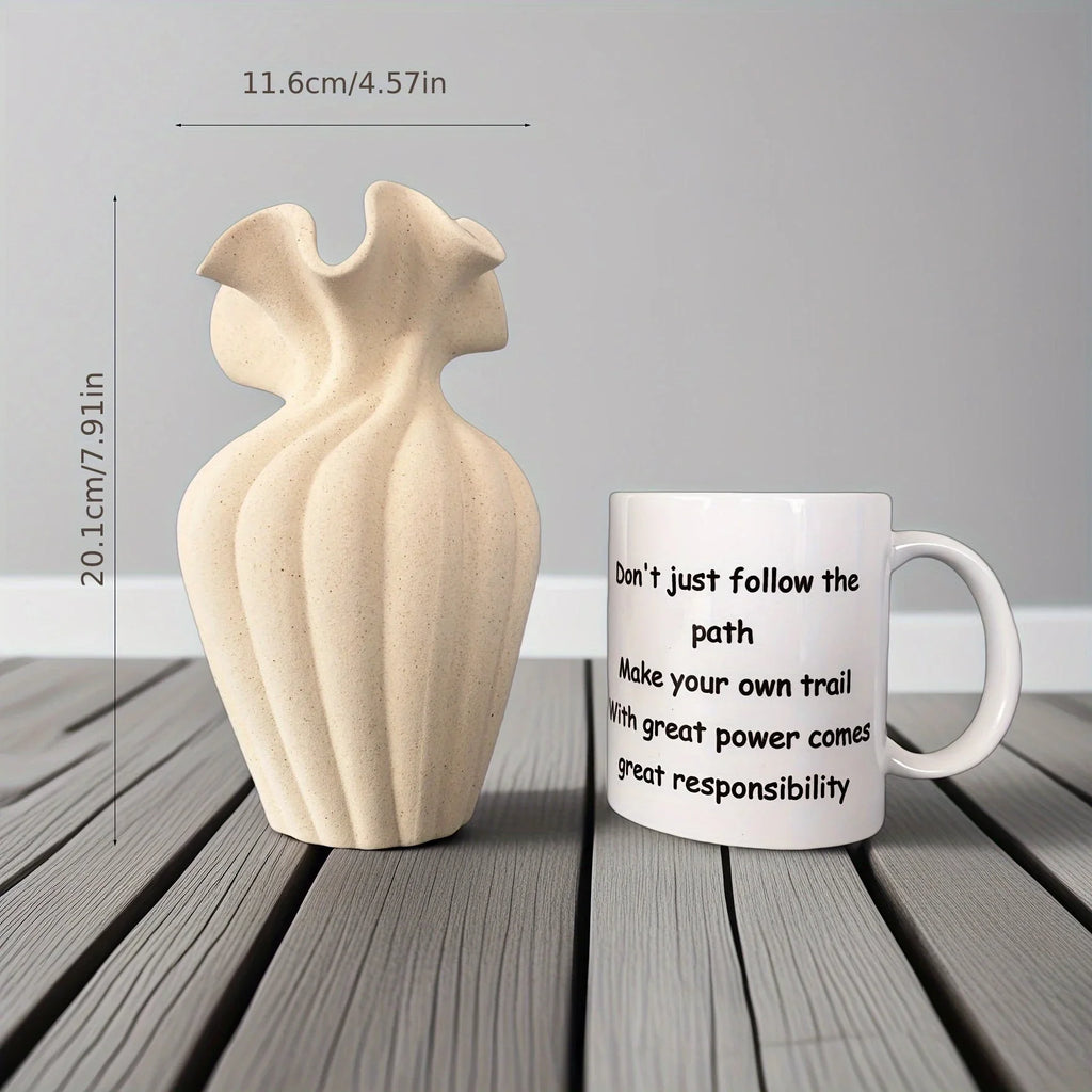 Striped ceramic vase with skirt design, white and blue texture - House of Avana