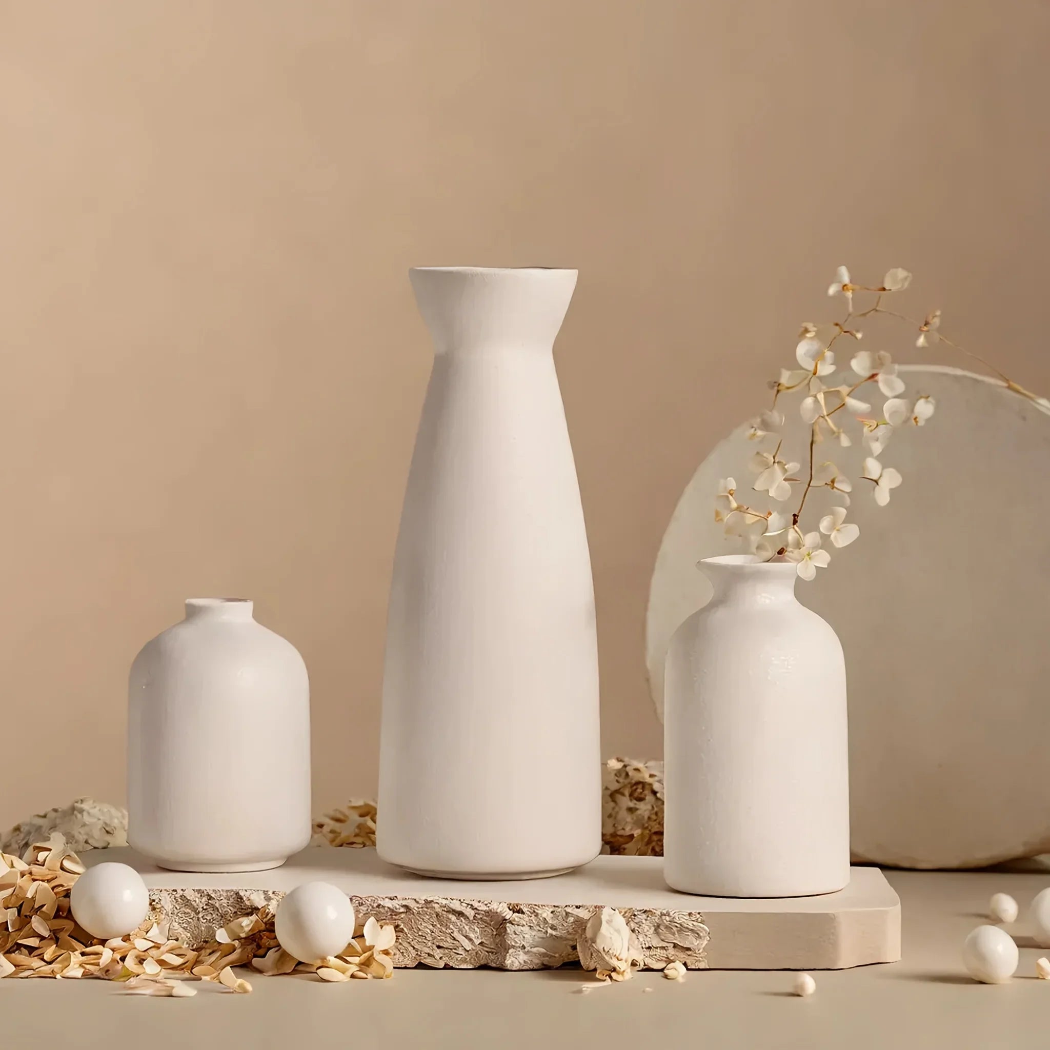 Ceramic Vase Set of Modern Boho Style Vases, back view - House Of Avana