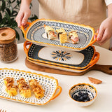 Set of 4 Hand-Painted Creative Ceramic Plates with Handles House Of Avana