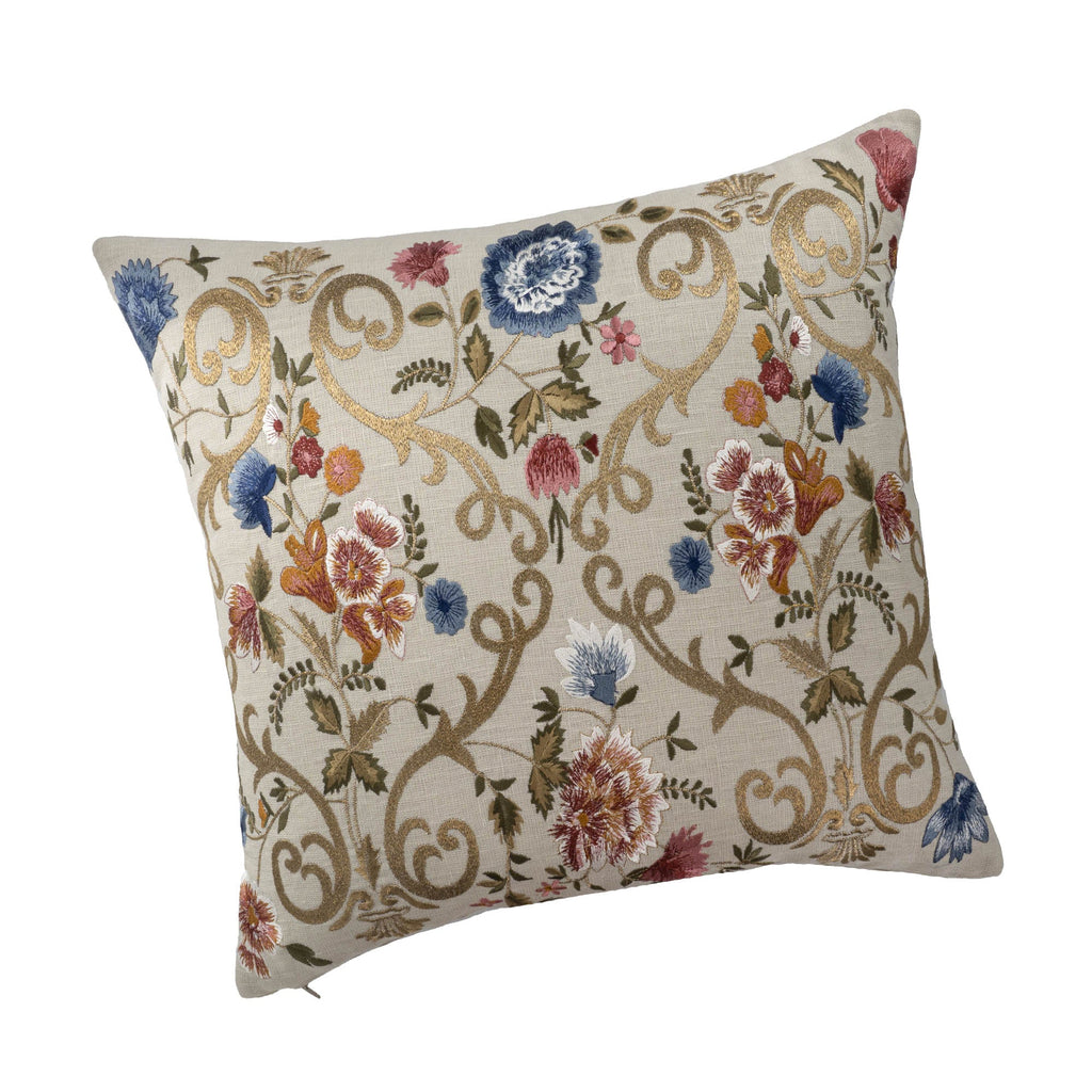 Chantilly Embroidered Linen Pillow Cover, 18 x 18