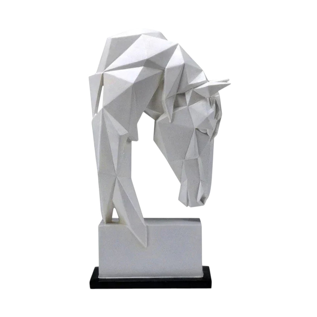 Geometric Horse Head Sculpture – White Resin [[SKU:HOA-SCU-544]]