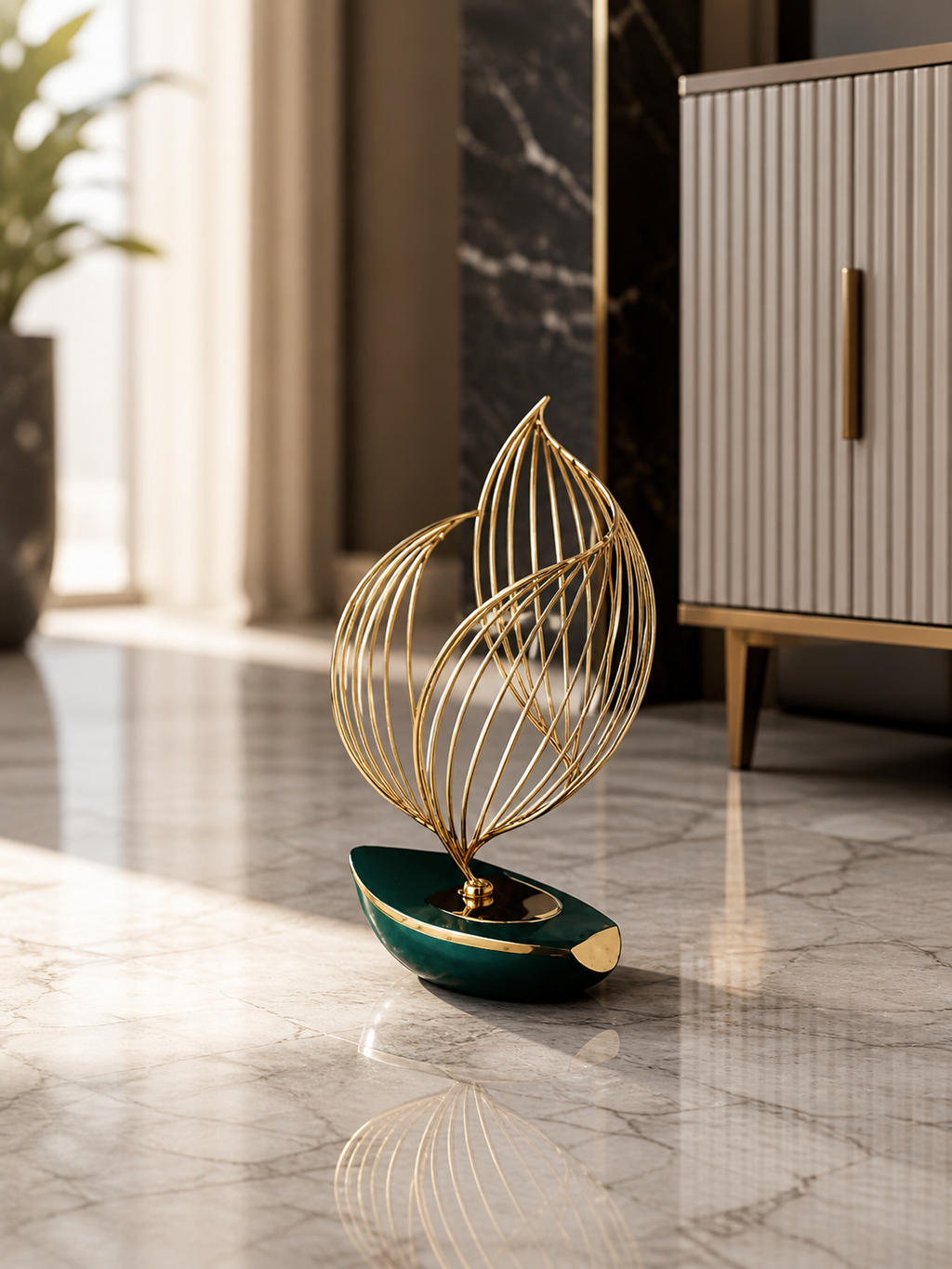 Geometric Sculpture – Gold and Green Metal [[SKU:HOA-SCU-543]]