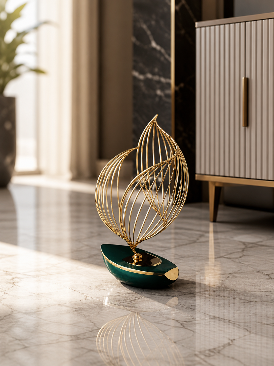 Geometric Sculpture – Gold and Green Metal [[SKU:HOA-SCU-543]]
