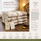 Cream & Deep Rose Olive Floral Jaipur Indian Hand Block Print Quilted Comforter