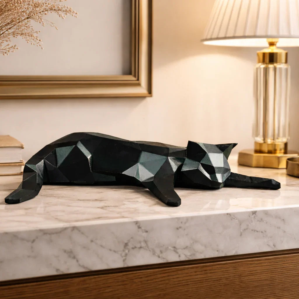 Geometric Lying Cat Figurine