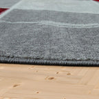 Checked Area Rug Marble Effect Modern Grey Red, back view - House Of Avana