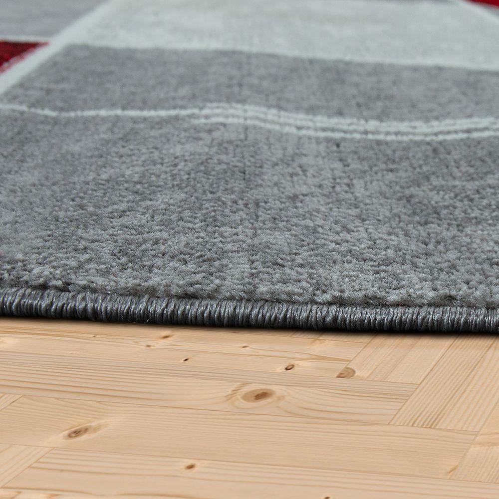 Checked Area Rug Marble Effect Modern Grey Red, back view - House Of Avana