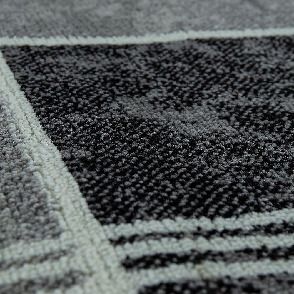 Checked Area Rug Marble Effect Modern Grey Red, side view - House Of Avana