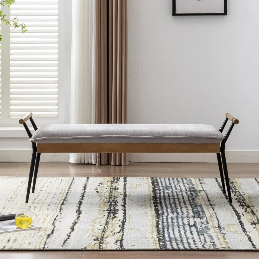 Modern Chenille Entryway Bench with Arms - Upholstered Ottoman Bench with Metal Legs, 3.2+ Cubic Feet Storage, 27" Height, Vintage Style Hardwood Frame & Soft Cushioned Seat for Bedroom, Living Room, Entryway - Elegant Footst House Of Avana [[SKU:HOA-BEN-400]]