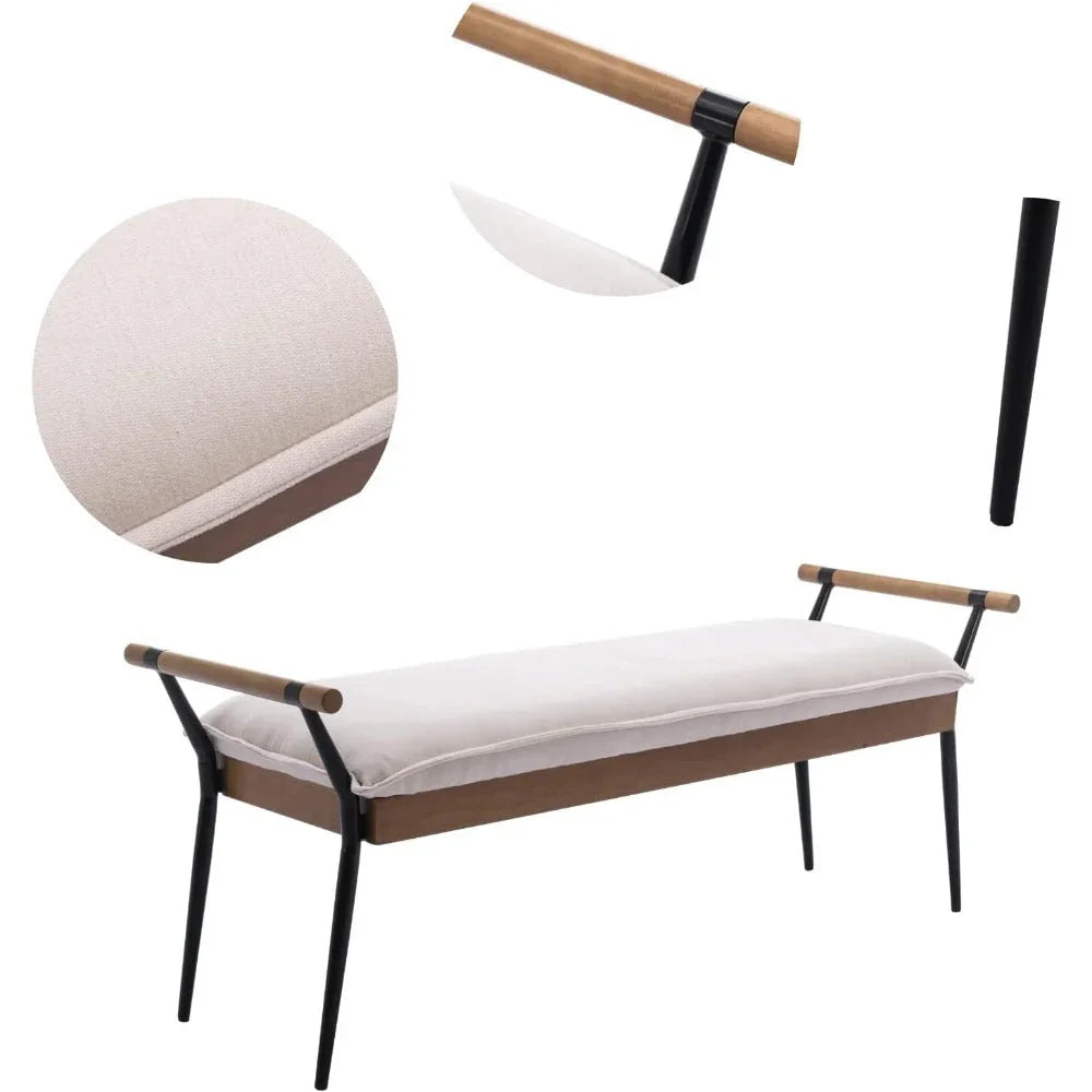 Modern Chenille Entryway Bench with Arms - Upholstered Ottoman Bench with Metal Legs, 3.2+ Cubic Feet Storage, 27" Height, Vintage Style Hardwood Frame & Soft Cushioned Seat for Bedroom, Living Room, Entryway - Elegant Footst House Of Avana [[SKU:HOA-BEN-400]]