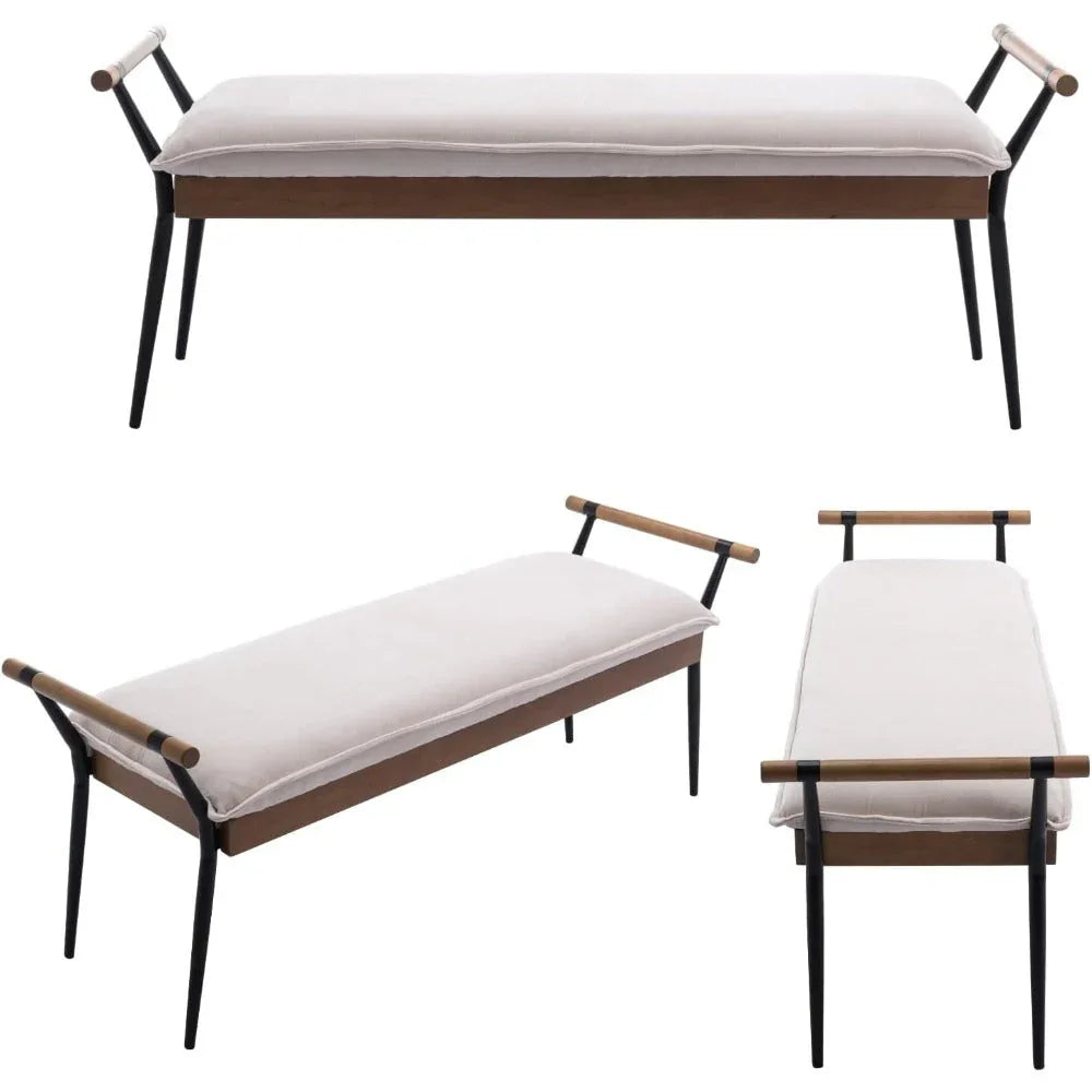 Modern Chenille Entryway Bench with Arms - Upholstered Ottoman Bench with Metal Legs, 3.2+ Cubic Feet Storage, 27" Height, Vintage Style Hardwood Frame & Soft Cushioned Seat for Bedroom, Living Room, Entryway - Elegant Footst House Of Avana [[SKU:HOA-BEN-400]]