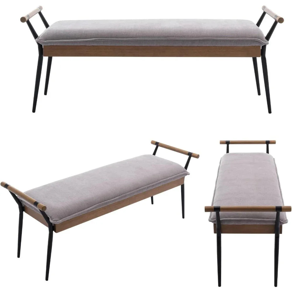 Modern Chenille Entryway Bench with Arms - Upholstered Ottoman Bench with Metal Legs, 3.2+ Cubic Feet Storage, 27" Height, Vintage Style Hardwood Frame & Soft Cushioned Seat for Bedroom, Living Room, Entryway - Elegant Footst House Of Avana [[SKU:HOA-BEN-400]]