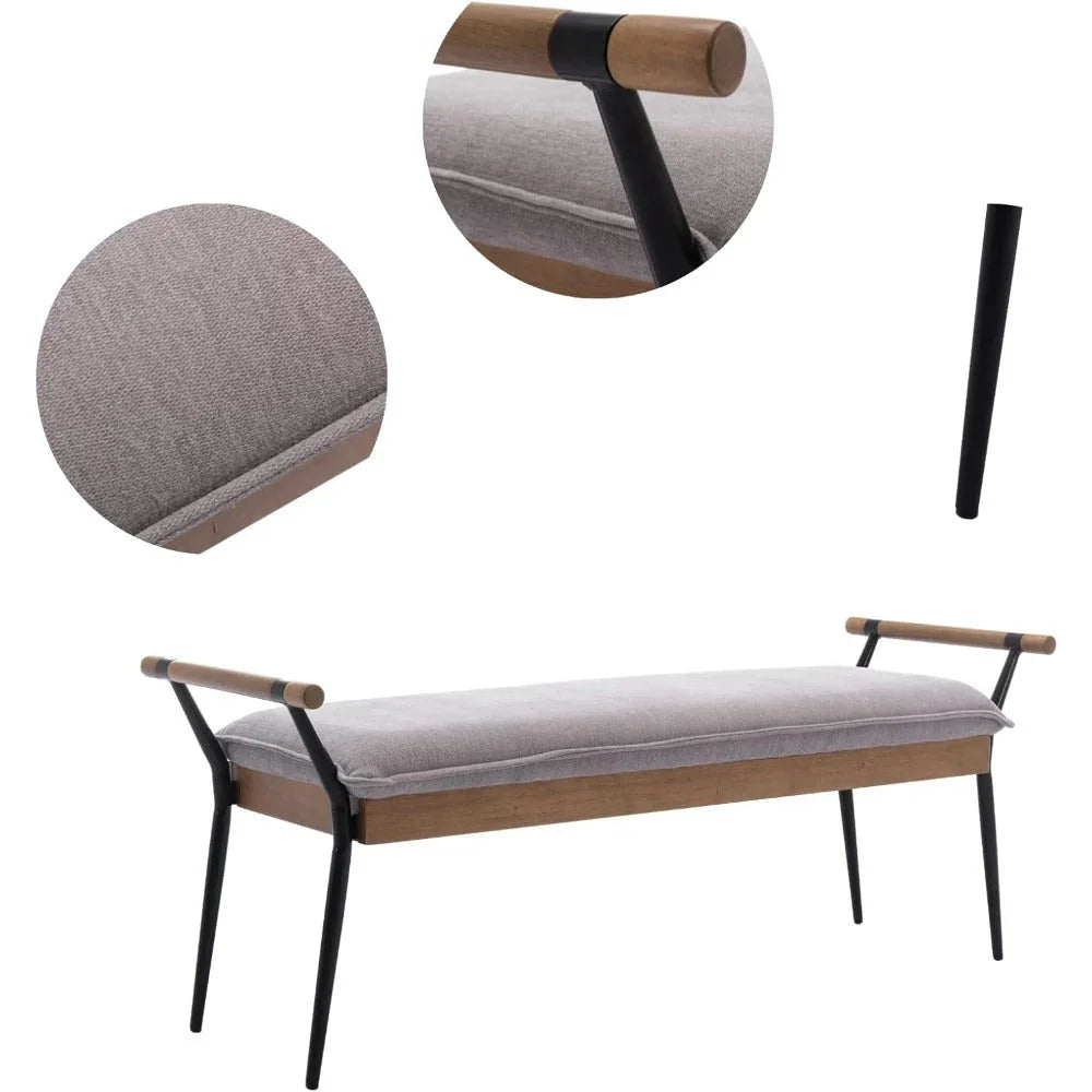 Modern Chenille Entryway Bench with Arms - Upholstered Ottoman Bench with Metal Legs, 3.2+ Cubic Feet Storage, 27" Height, Vintage Style Hardwood Frame & Soft Cushioned Seat for Bedroom, Living Room, Entryway - Elegant Footst House Of Avana [[SKU:HOA-BEN-400]]