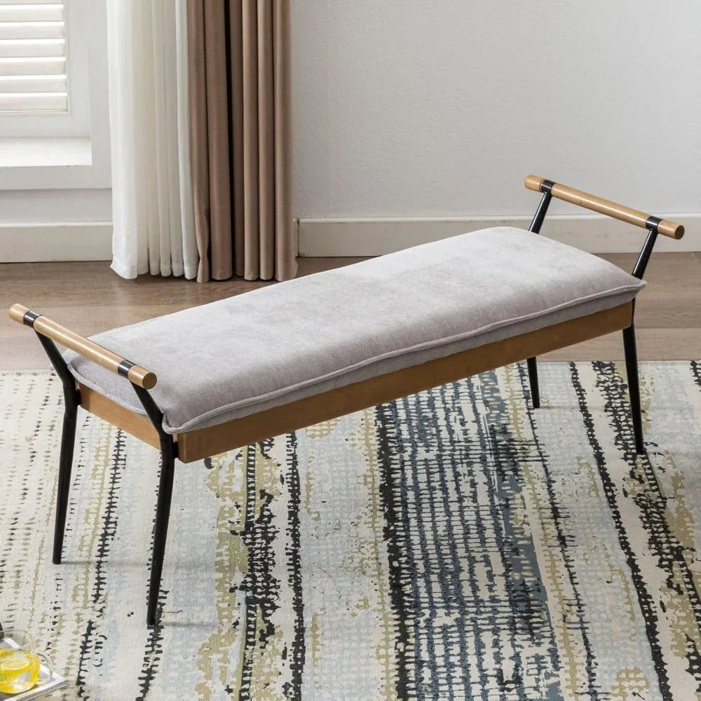 Modern Chenille Entryway Bench with Arms - Upholstered Ottoman Bench with Metal Legs, 3.2+ Cubic Feet Storage, 27" Height, Vintage Style Hardwood Frame & Soft Cushioned Seat for Bedroom, Living Room, Entryway - Elegant Footst House Of Avana [[SKU:HOA-BEN-400-A]]