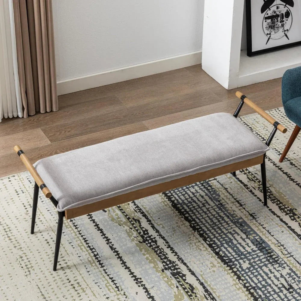 Modern Chenille Entryway Bench with Arms - Upholstered Ottoman Bench with Metal Legs, 3.2+ Cubic Feet Storage, 27" Height, Vintage Style Hardwood Frame & Soft Cushioned Seat for Bedroom, Living Room, Entryway - Elegant Footst House Of Avana [[SKU:HOA-BEN-400]]