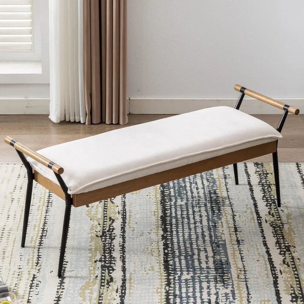 Modern Chenille Entryway Bench with Arms - Upholstered Ottoman Bench with Metal Legs, 3.2+ Cubic Feet Storage, 27" Height, Vintage Style Hardwood Frame & Soft Cushioned Seat for Bedroom, Living Room, Entryway - Elegant Footst House Of Avana [[SKU:HOA-BEN-400]]